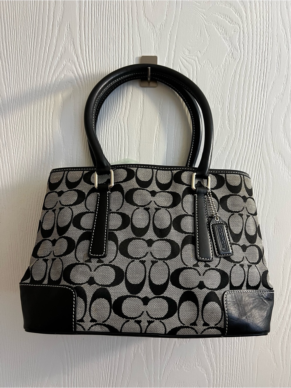 Vintage Y2K Coach Signature Canvas Tote Handbag in Black and Gray